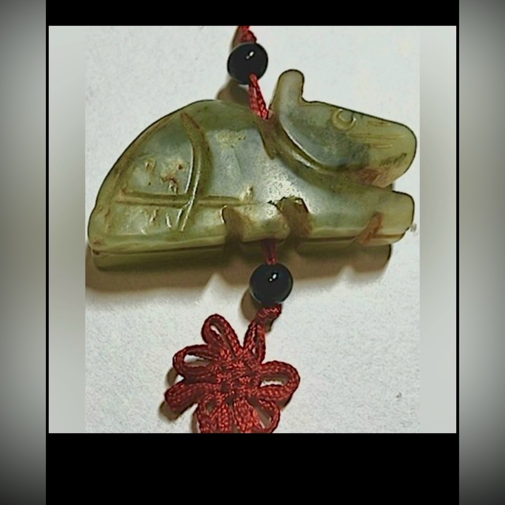 Antique Green Jade Netsuke Hare Pendant Handcrafted Carved in Japan Size 1 5/8”